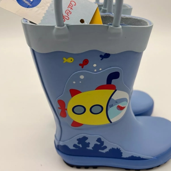 Toddler Boys' Jasper Pull-On Rain Boots - Cat & Jack Blue NWT - Picture 2 of 5